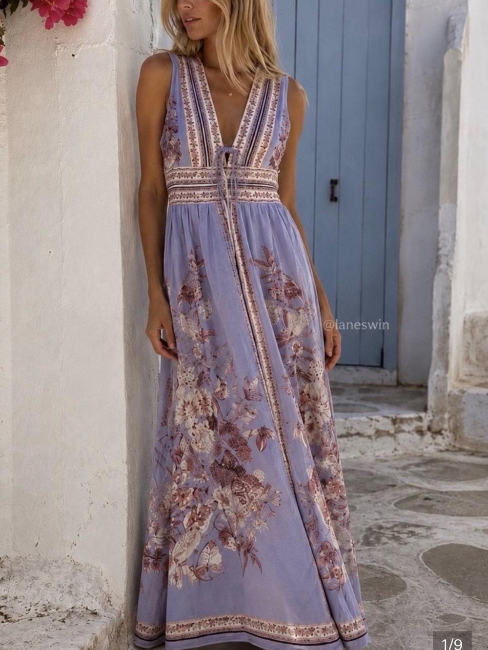 Caroline Constas🔥 Periwinkle Boho Lavender Floral Maxi Dress - Sleeveless V-Neck